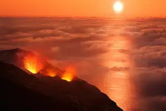 The volcanic Aeolian Islands are still active, like Stromboli, seen here