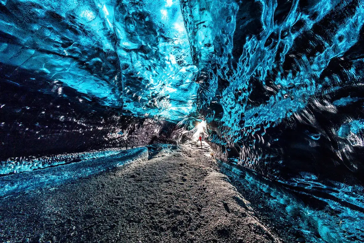 Ice cave inside glacier in Iceland