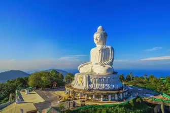 The 45m statue of a seated Gautama Buddha sits atop Nakkerd Hill near Chalong, Phuket, nestling in national conserved forestry. Construction began in 2004