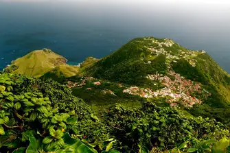 The view southwest from Mount Scenery on lush, rainforested Saba