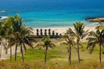 Moai overlook Anakena Beach, the best of this volcanic island's two beaches