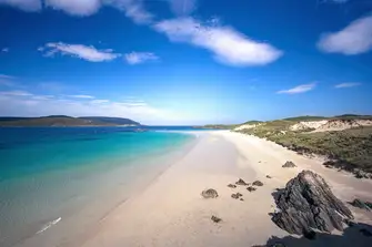 Scotland has some beautiful remote beaches, mostly deserted like this one, Balnakeil Beach on the mainland's north coast, just east of Cape Wrath