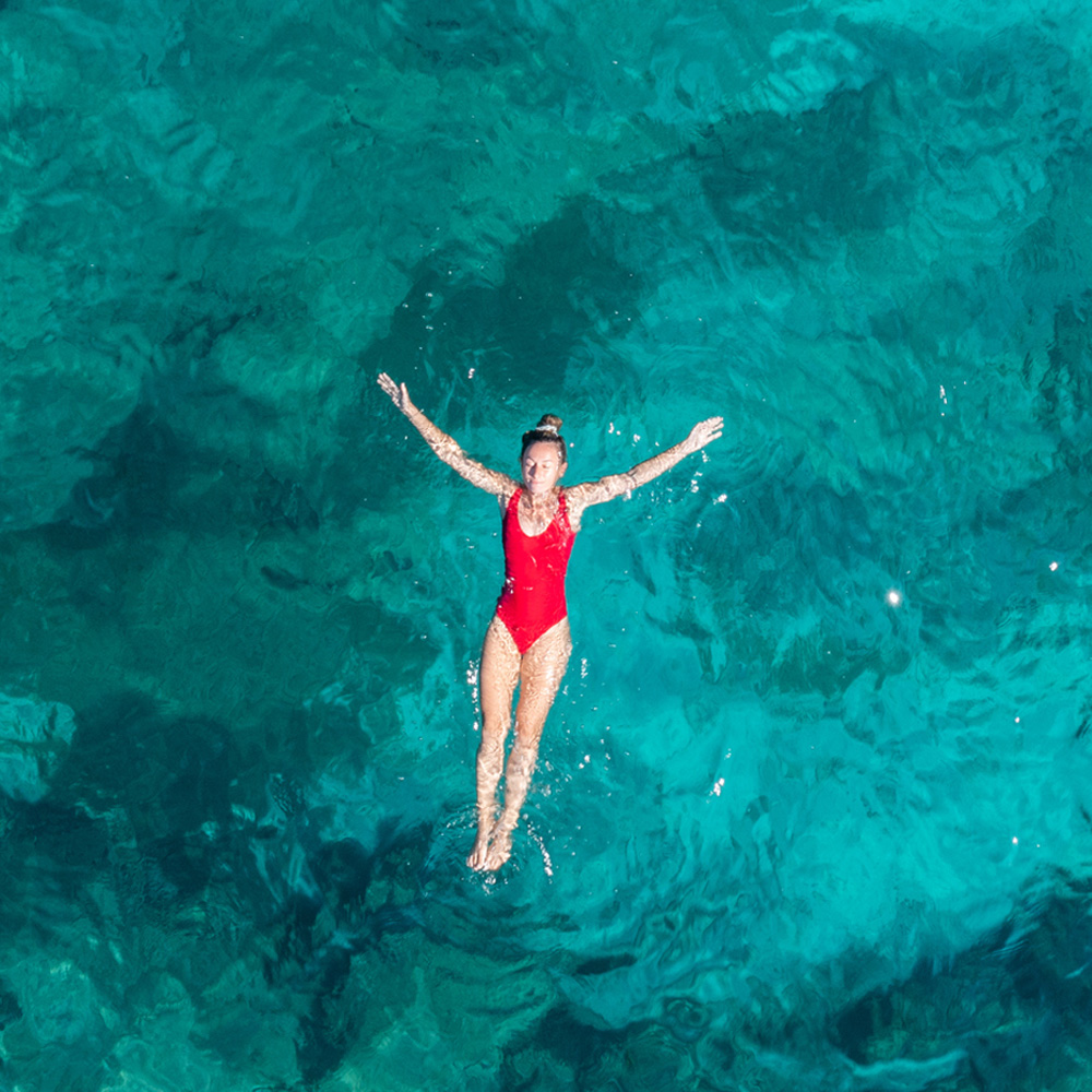 A woman floating in the water