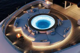 The jacuzzi is forward on the large sun deck