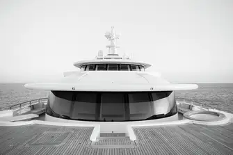 INFINITY - Looking aft towards the owner's suite from the private foredeck terrace