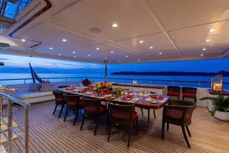 Open-air dining on a very spacious upper deck aft