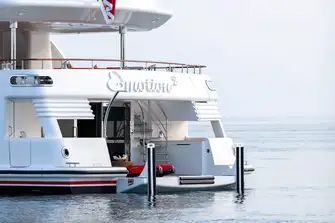 The transom folds down to create a larger swim platform