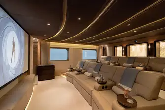 The main deck has a dedicated tiered cinema