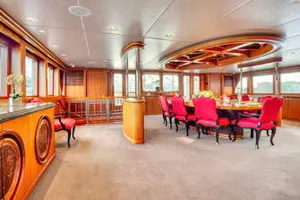 Looking aft in the main deck dining room