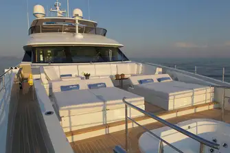 The foredeck lounge, sunpads and jacuzzi