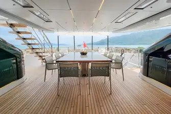 Open-air dining on the upper deck aft with great views