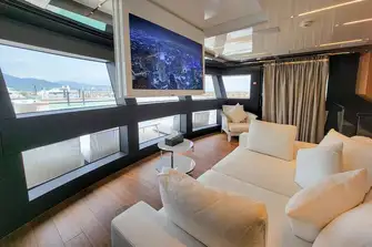 The private lounge has access to the owner's foredeck terrace