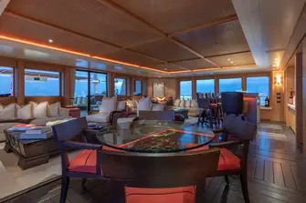 The bridge deck saloon has lounge seating areas and a sit-up bar