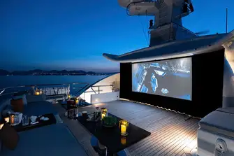 With a large jacuzzi forward on the sun deck and an outdoor cinema aft, her appeal as a charter yacht is only too clear
