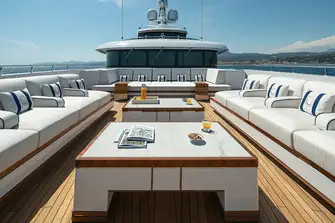 The foredeck lounge is a genuine entertaining space