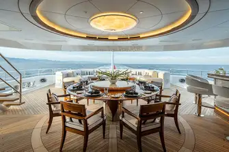 The main deck aft has a lounge, bar and open-air dining