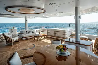The owner's private terrace with jacuzzi, aft on the bridge deck