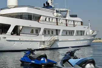 There are ganways and shell door swim platforms port and starboard as well as a passerelle aft