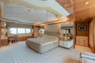 The full-beam owner's suite is forward on the main deck