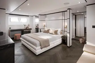 One of two owner's suites, this one forward on the main deck