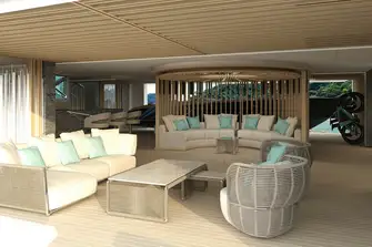 The beach club features a bar with views into the glass backed pool, lounge seating, two sea terraces and a wellness centre