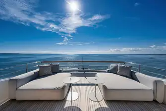 The spacious sun deck has a sun lounge aft with glass guard rails for uninterrupted visibilityPlaceholder