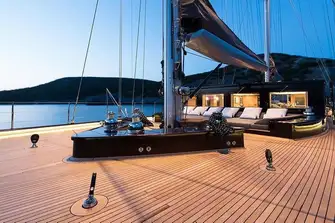 The foredeck becomes a party space - the ropes and even the blocks come off 