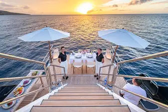 At anchor the swim platform makes for easy access to the water and it's a great place for an intimate chef's table experience at sunset