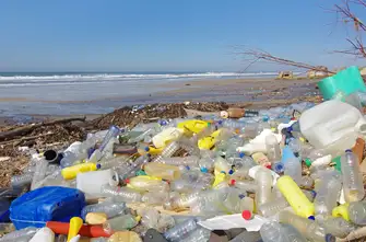 Plastic washed up on a beach on the west coast of France following an Atlantic storm