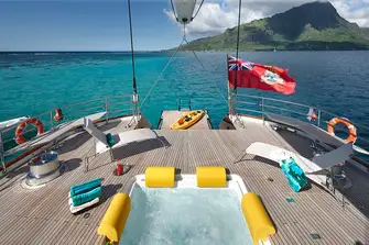 MONDANGO 3 - The aft deck jacuzzi and the folding swim platform are not features often found on large sailing yachts