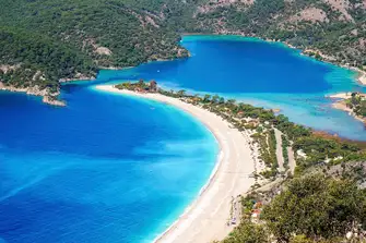 Oludeniz beach in south west Turkey is a great place to drop anchor and paddle into the bay