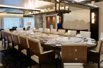 Formal dining area can be used as a conference room, main deck