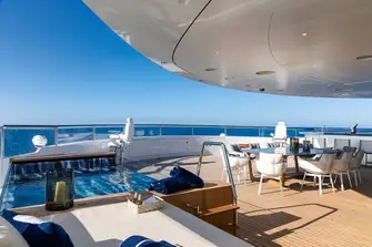 The glass-sided jacuzzi and sun lounge forward on the sun deck