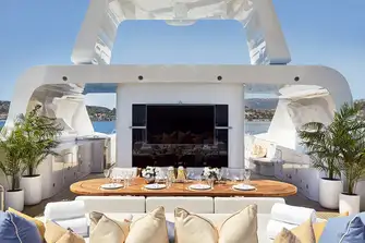 Sun pads and open air dining on the aft sun deck