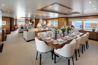 Formal dining and a lounge on the main deck
