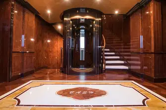 The glass elevator and staircase