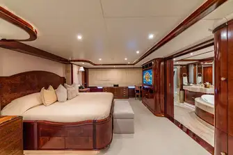 Full beam main deck owner's suite with his and hers bathroom