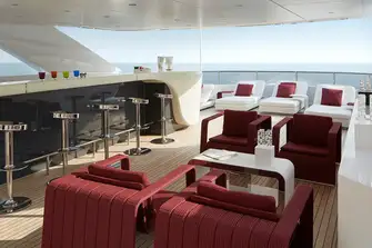Looking forward from the sun deck jacuzzi across the lounge and sit-up bar