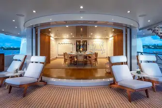 Circular dining room on the upper deck aft