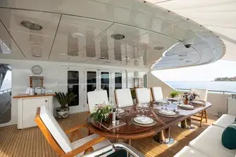 Open-air dining on the main deck aft