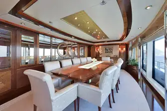 The formal dining room to starboard on the main deck