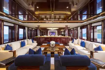 The main saloon with the formal dining area forward