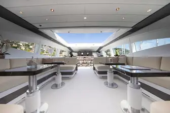 The main saloon has a retractable sun roof for inside-outside living