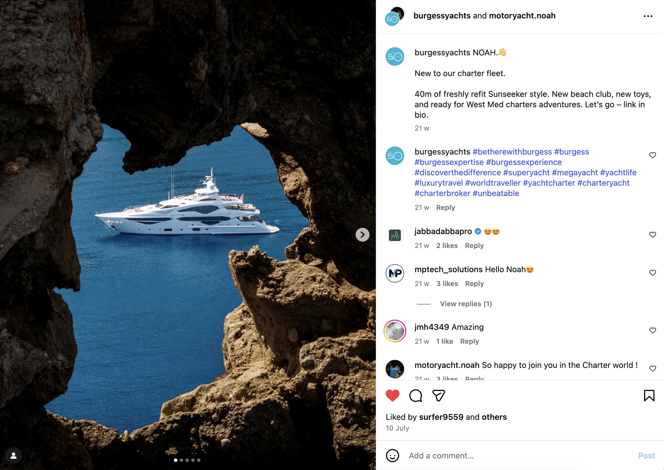 NOAH charter yacht Burgess