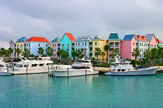Painted houses line the picturesque waterfront 