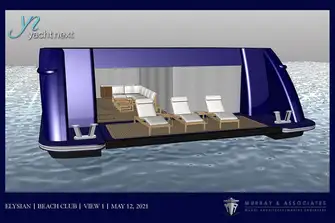 The transom has been redesigned as a beach club