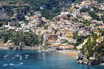 Nestled in the cliffs is Marina Grande Beach at the heart of Positano