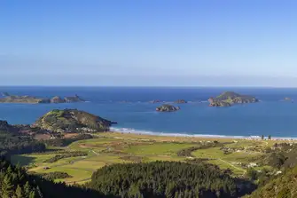 The view from Kauri Cliffs takes in Matauri Bay and the Cavalli Islands