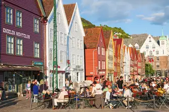 Bergen has a thriving restaurant scene in the old town during summer
