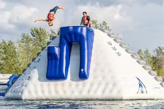 The Thor by Aquaglide is slide, diving platform, obstacle course - and great fun!